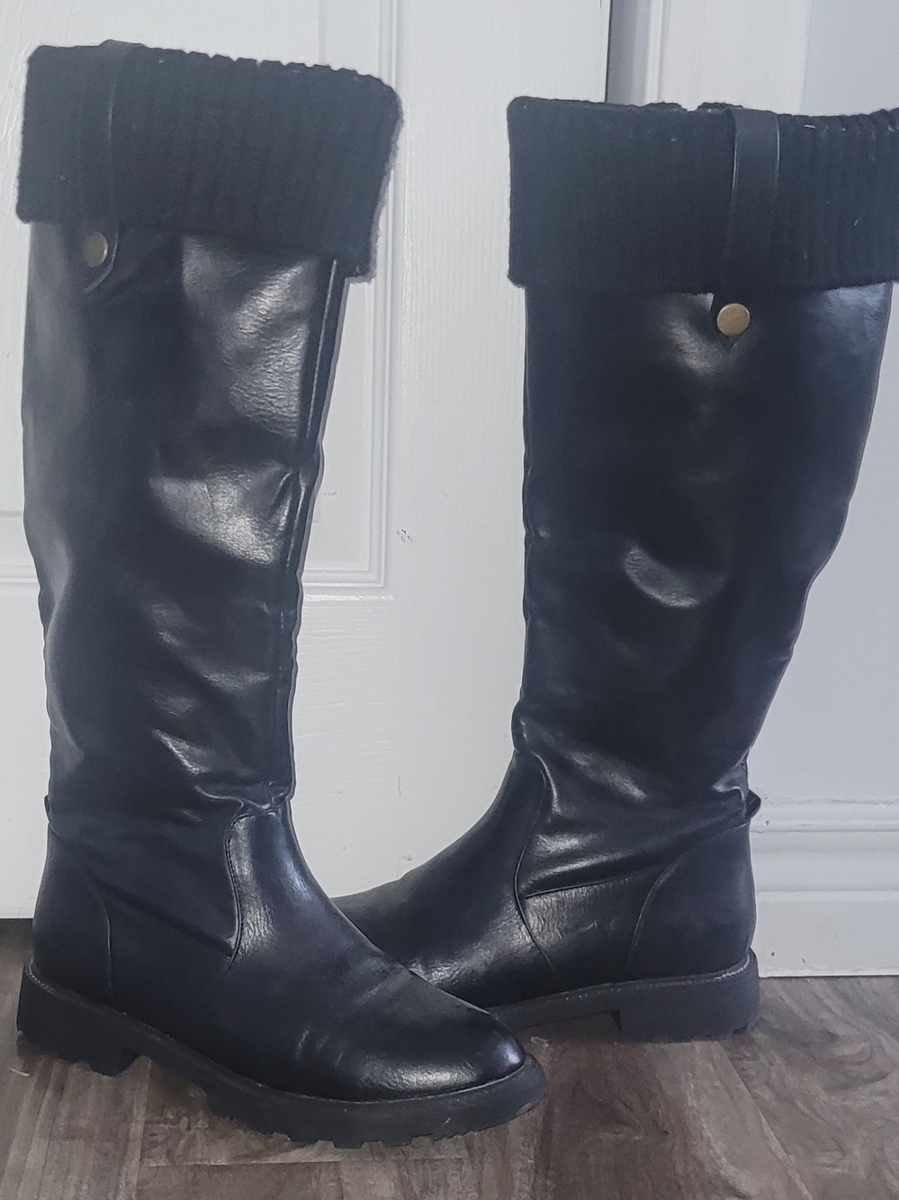 Black Tall Knit-Cuff Riding Boots - Women